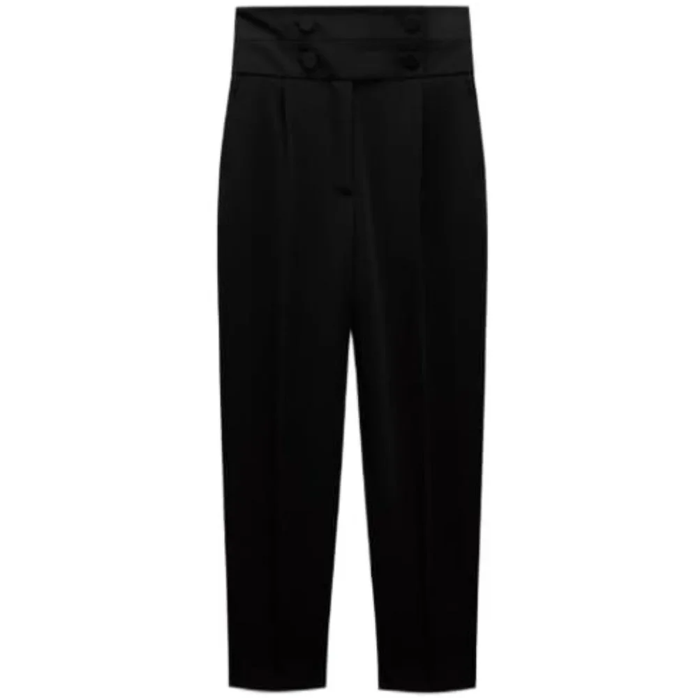 NWT ZARA BUTTONED SATIN EFFECT SASH PANTS BLACK | 8414/791